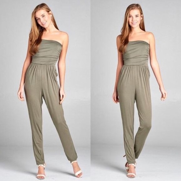 green strapless jumpsuit